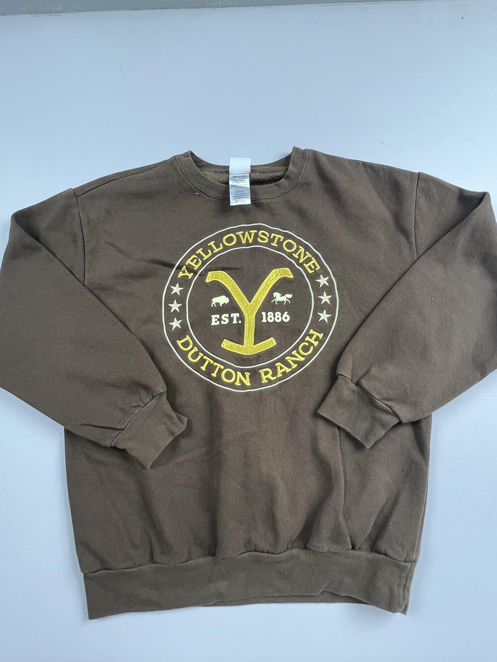 Yellowstone Sweatshirt Mens Medium Brown Fleece Dutton Ranch Graphic Pullover